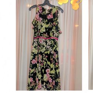 Tommy Hilfiger- NWOT Flutter Sleeveless Chiffon black w/floral dress.